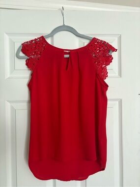 Express Red Lace Cap Sleeve Blouse